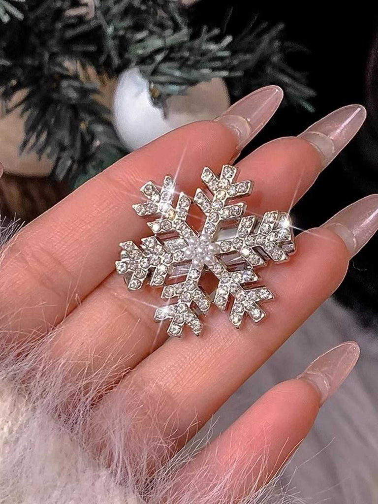 Vintage Silver Christmas Snowflake Rhinestone Hairpin