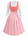 Pink 1950s Velvet Sweetheart Neck Dress & Apron & Lace Top