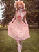 Pink 1950s Floral Sweetheart Neck Bow Dress