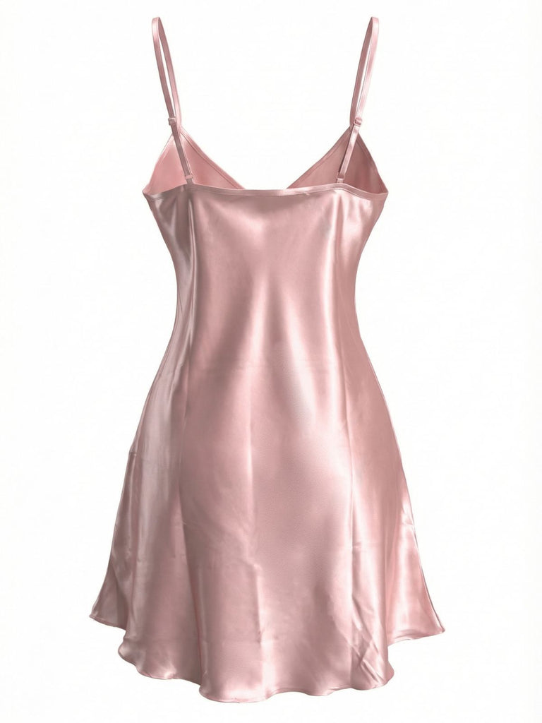 1960s Lace V-Neck Solid  Spaghetti Strap Nightgown