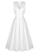 White 1950s Solid Sleeveless V-Neck Button Dress