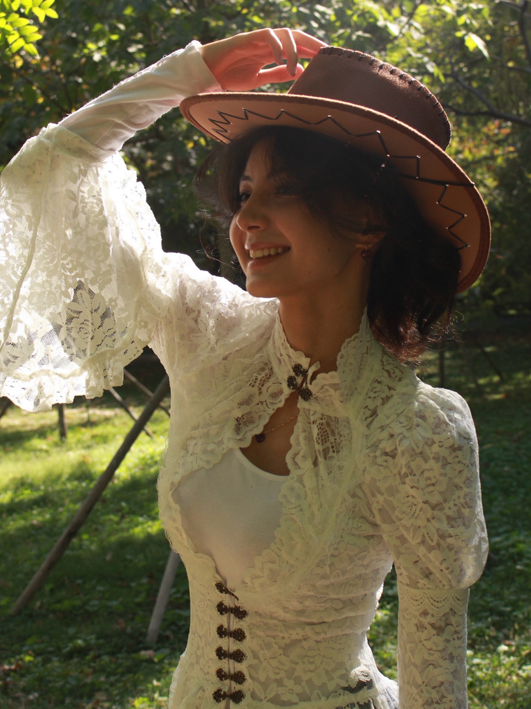 White 1980s Gigot Sleeve Victorian Lace Dress