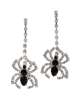 Silver Halloween Rhinestone Spider Drop Earrings