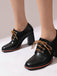 Vintage Leather Lace-Up Chunky Heel Shoes