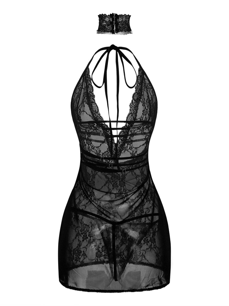 1980s V-Neck Backless Sexy Lace Cami Nightgown