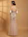 Beige 1920s Sequin Mesh Backless Mermaid Evening Dress