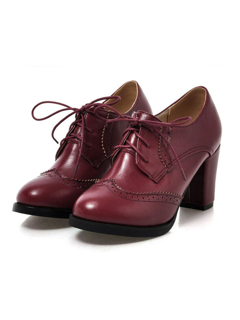 Vintage Leather Lace-Up High Heels