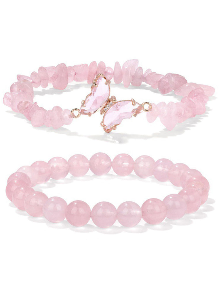 Crystal Beaded Butterfly Charm Bracelet Set
