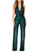1970s Solid Cowl Neck Halter Sequined Jumpsuit