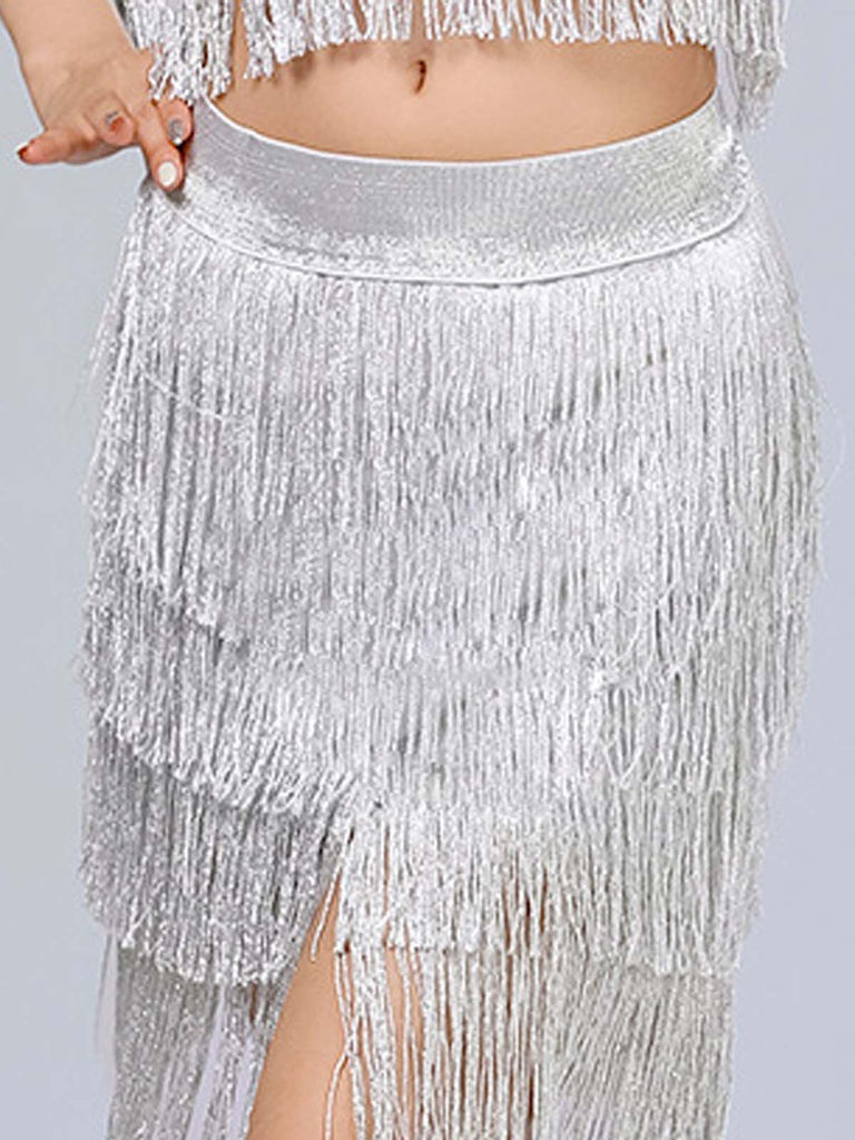 1920s Fringe Solid Elastic Waist Skirt
