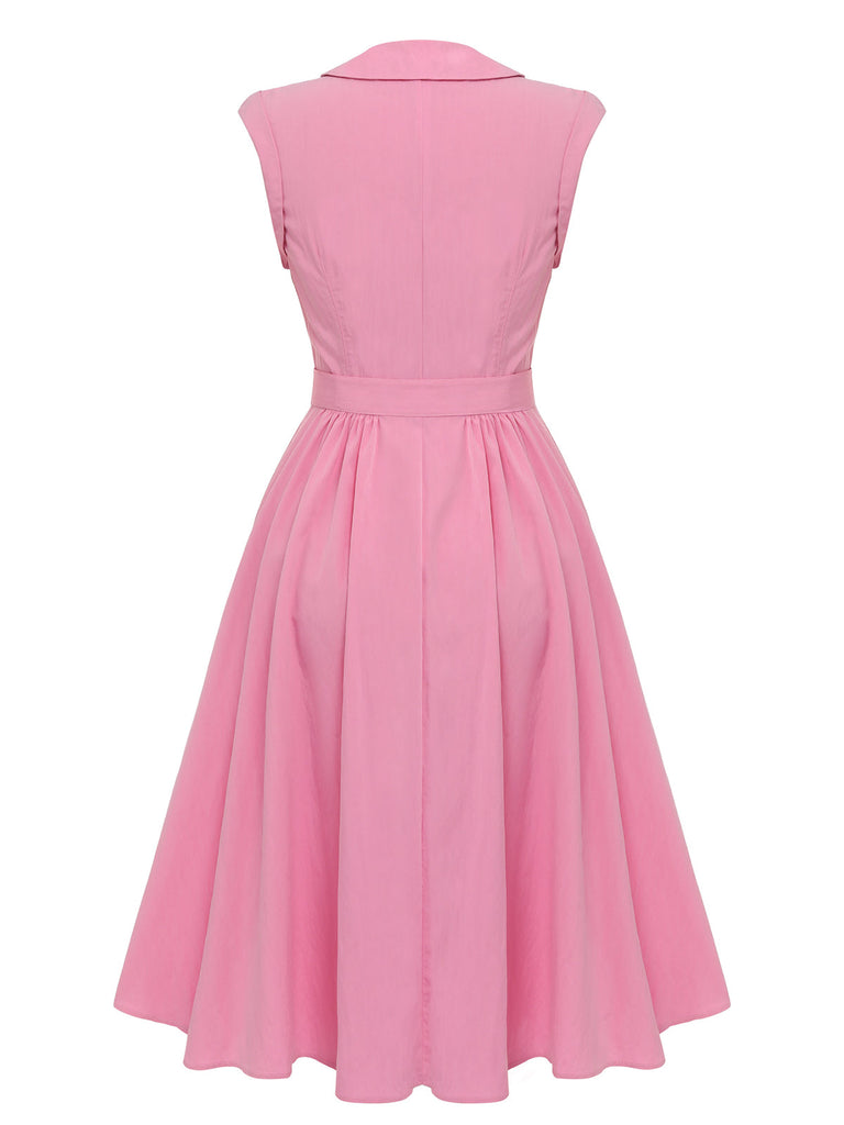 Pink 1950s Doll Collar Solid Dress