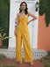 Yellow 1970s Strapless Bow Solid Jumpsuit