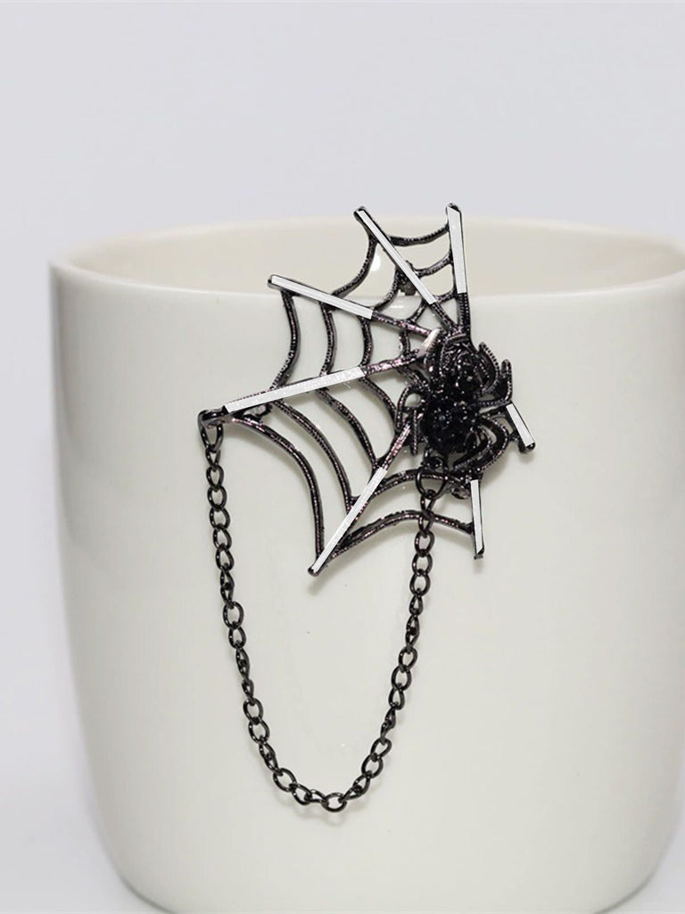 Halloween Diamond Spider Web Gothic Brooch
