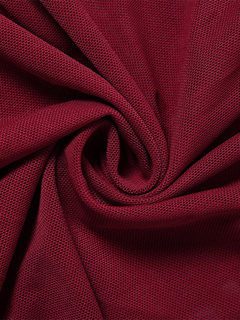 Wine Red 1970s Sheer Mesh Ruffle Maxi Dress