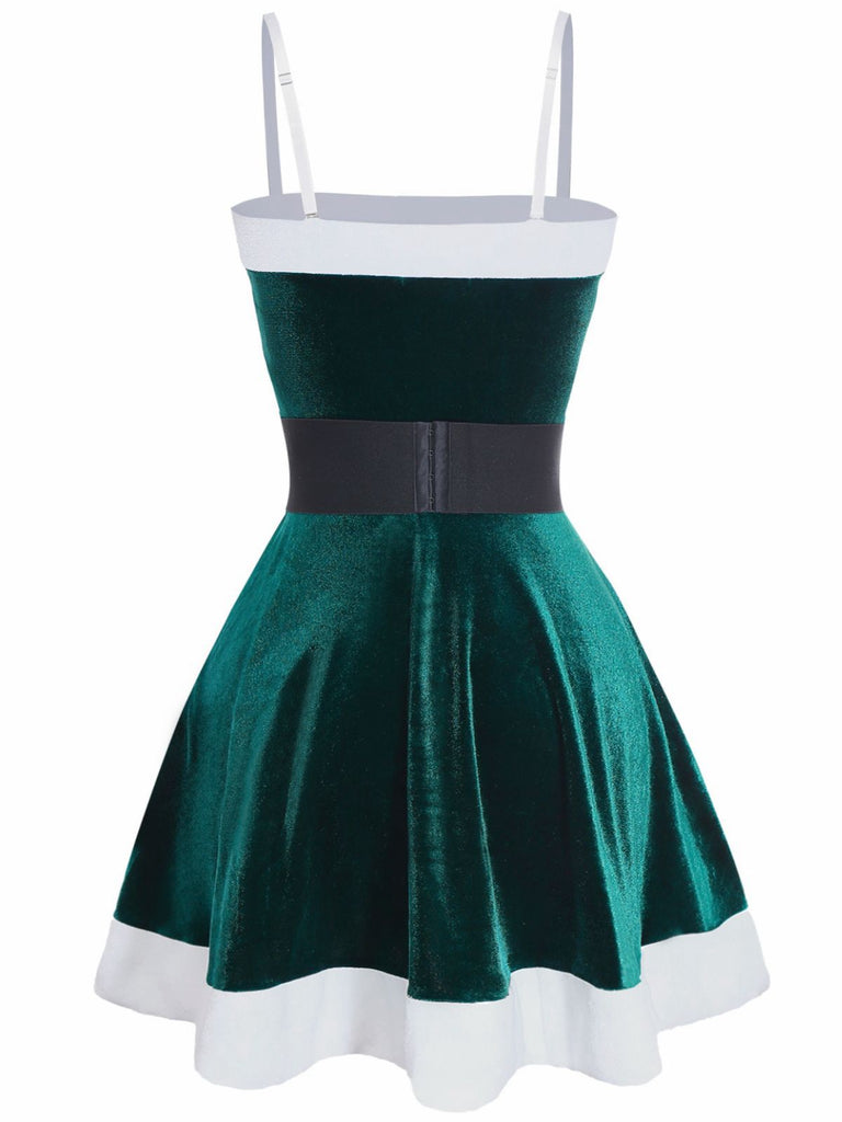 1970s Christmas Velvet Plush Spaghetti Strap Mini Dress