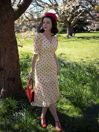 Beige 1930s Polka Dot Mermaid Dress