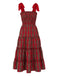 Red 1940s Christmas Plaid Lace-Up Dress