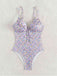 Purple 1950s Ditsy Floral Lace-Up One-Piece Swimsuit