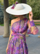 Purple 1930s Mesh One-Shoulder 3D Floral Evening Dress