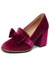 Solid Velvet Bow Detail Block Heel Shoes