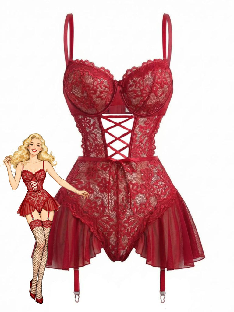 1960s Mesh Sheer Lace Nightgown With Garter Straps