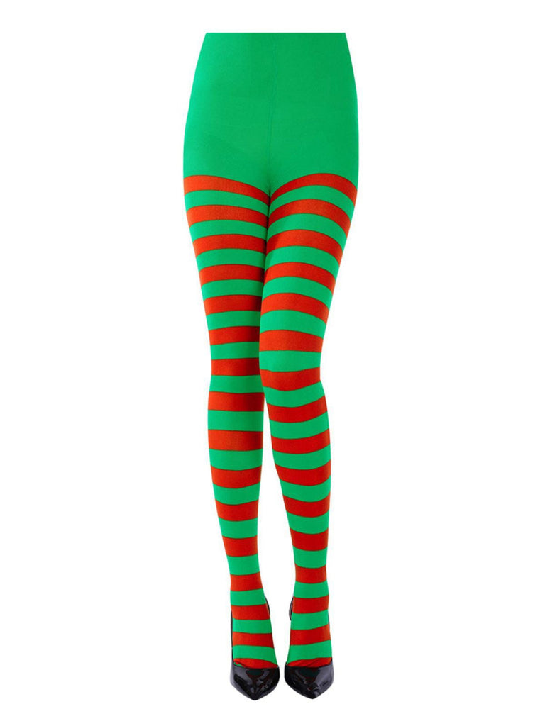 Vintage Striped High-Waisted Christmas Pantyhose