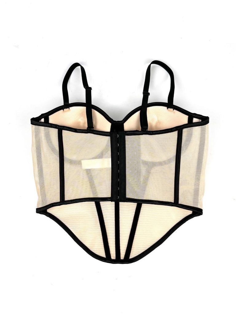 Beige 1980s Sheer Steampunk Herringbone Corset