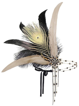 1920s Gatsby Peacock Feather Flapper Beaded Headband