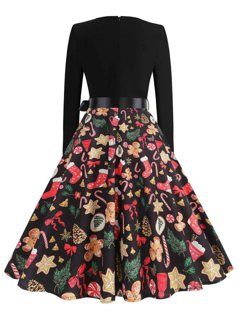 Black 1950s Christmas Gingerbread & Candy Cane Dress