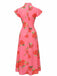 Pink 1930s Rose Ruffle-Sleeve High-Neck Maxi Dress