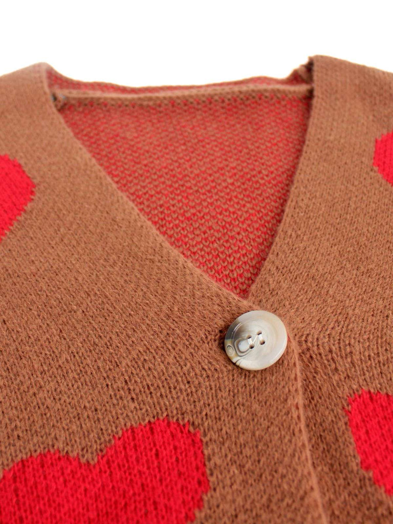 1950s Valentine's Day Heart Print Knit Cardigan