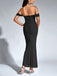 1930s Solid Off-Shoulder Bodycon Maxi Dress