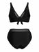 [Plus Size] Black 1980s Solid Adjustable Straps Tie Detail Bikini Set