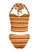 Orange 1980s Knit Striped Halter Swimsuit