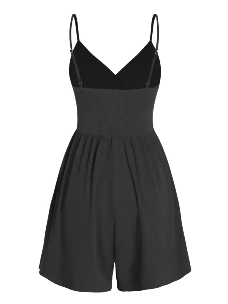 1980s Solid Spaghetti Strap V-Neck Romper