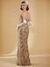 Gold 1920s Leaves Sequined Mesh Fishtail Dress