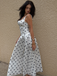 White 1950s Square Neck Polka Dot Sleeveless Pleated Dress