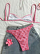 Pink 1960s Floral Print Bikini Set