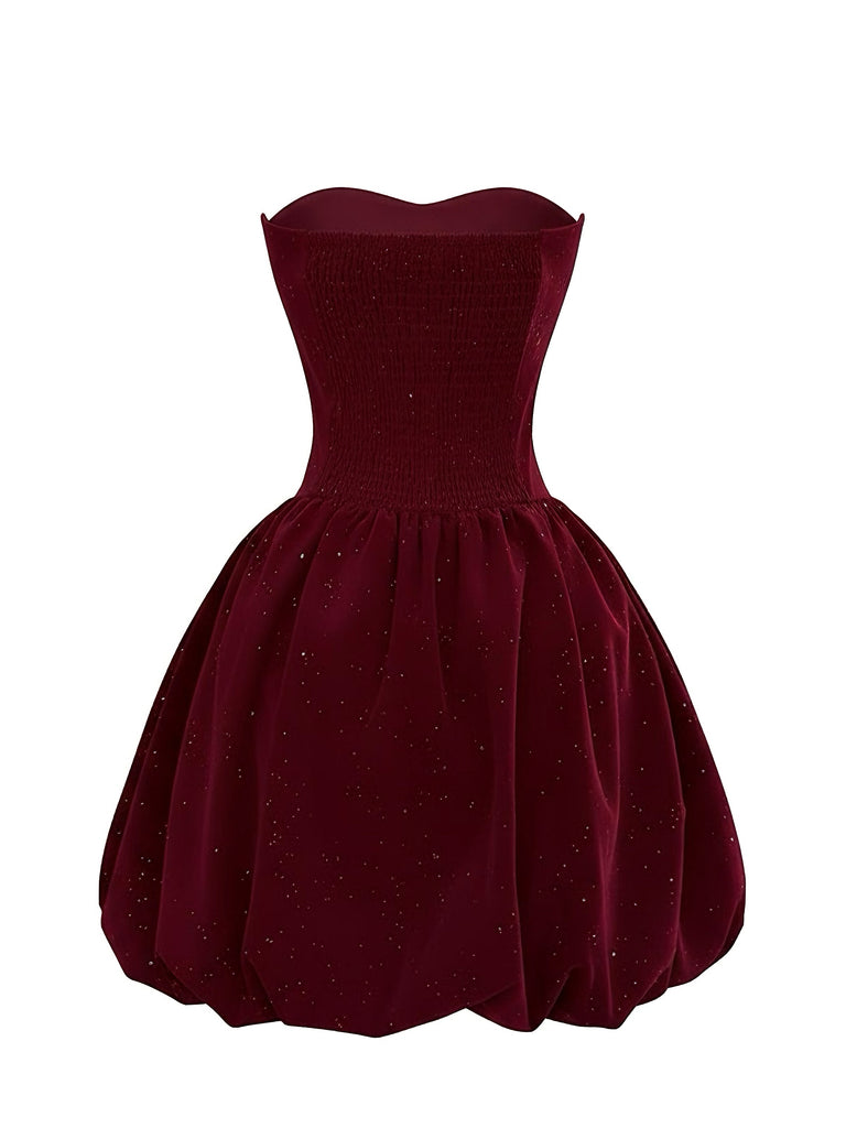 Wine Red 1980s Strapless Sequin Bow Mini Dress