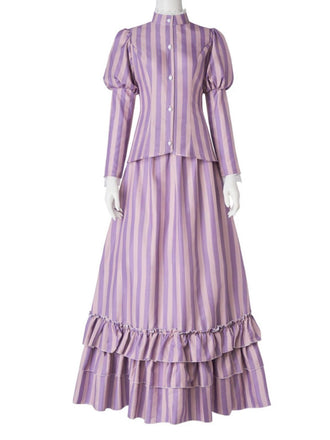 Lavender 1930s Corpse Bride Ruffled Striped Costume Set