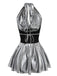 1970s Metallic V-Neck Pleated Mini Dress