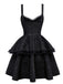 Black 1950s Gothic Lace Panel Bow Tie Lace-up Dress