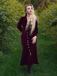 Red 1930s Velvet Pearl Lantern Sleeve Mermaid Dress
