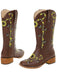 Brown Sunflower Embroidered Western Cowgirl Mid Calf Boots