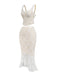 2PCS White 1980s Lace Floral V-Neck Tank & Mermaid Skirt