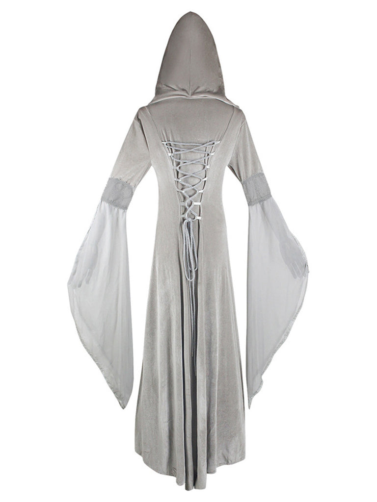 1980s Velvet Medieval Lace-Up Hooded Dress