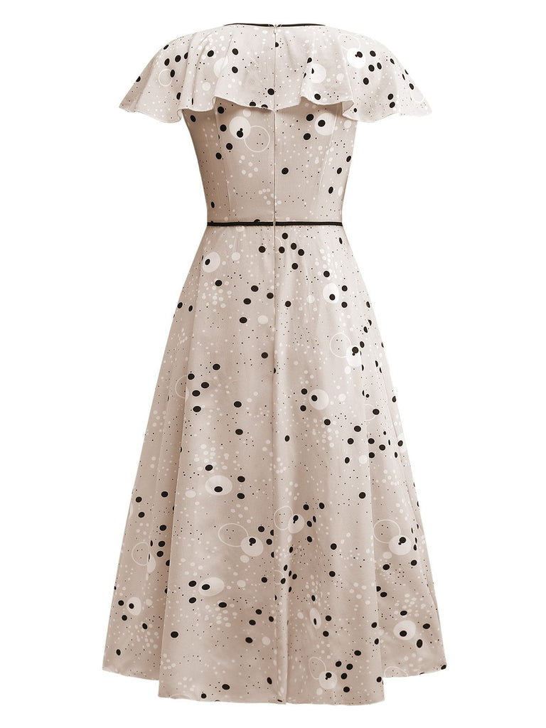 1940s Irregular Dots V-Neck Ruffled Dress