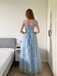 Light Blue 1930s Floral Mesh Boned Lace-Up Dress