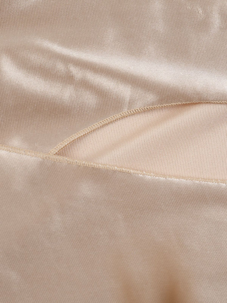 Champagne 1930s Off Shoulder Slit Satin Dress