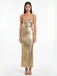 Gold Sequined Backless Evening Maxi Dress
